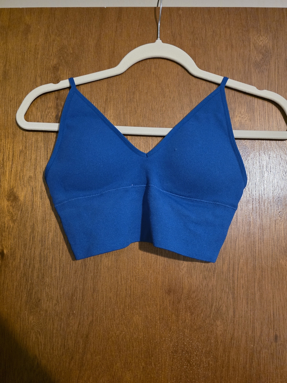 Zenana Outfitters Blue Ribbed V-Neck Bralette